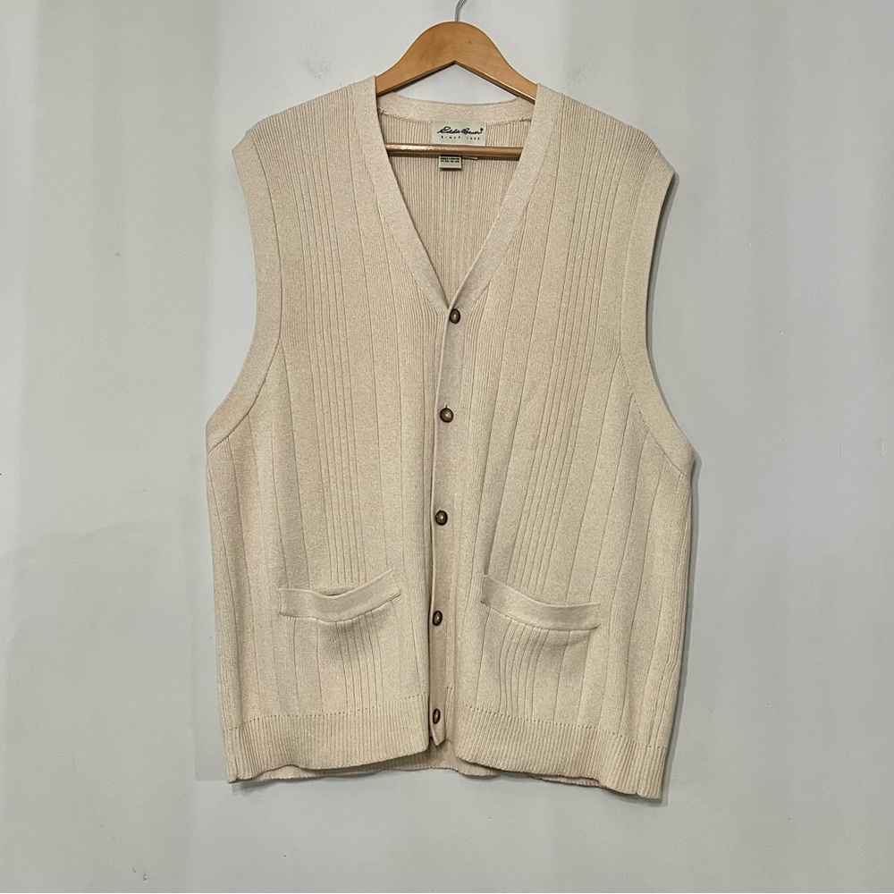 Vintage Eddie Bauer Sweater Vest 90s Hong Kong 100% Cotton Preppy Grandpa Mens L
